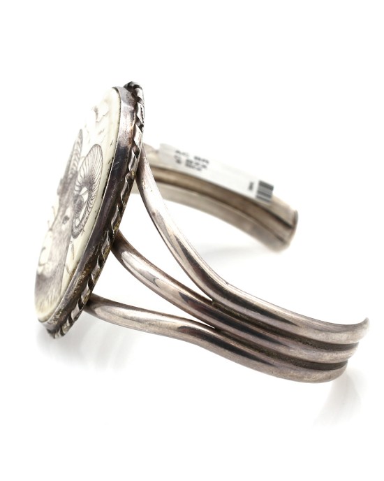 Vintage Navajo Sterling Silver Hand Carved Ram Cuff Bracelet